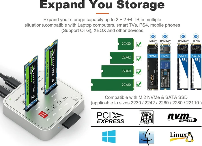MAIWO M.2 PCIe/SATA Dockingstation mit Klon-Funktion und SD Express Cardreader, USB-C 3.1 (verschiedene Markenbezeichnungen)