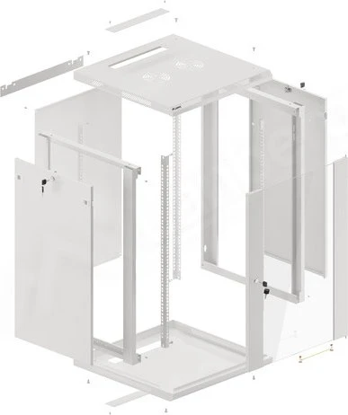 Lanberg WF01 Series 19" Wandschrank 18HE, hängend, Flatpack, Glastür, IP20, RAL 7035, 600mm tief
