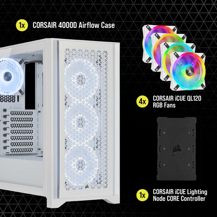 Corsair 4000D RGB Airflow QL Edition, weiß, Glasfenster