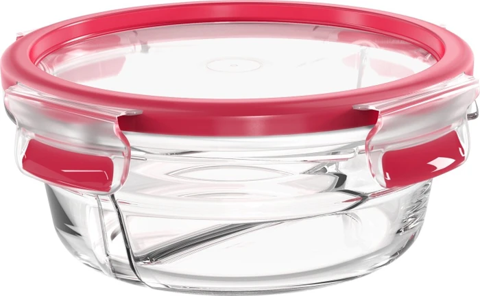Emsa Clip&Close Glas rund Aufbewahrungsbehälter mit Trenner 550ml rot
