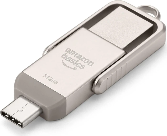 AmazonBasics Dual Thumb Drive Memory Stick 512GB Champagner-Silber, USB-A + USB-C, USB 3.2 Gen 1×1
