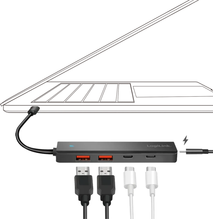 LogiLink Ultra-Slim USB-Hub, 2x USB-C 3.1/2x USB-A 3.1, USB-C 3.1 [Stecker]