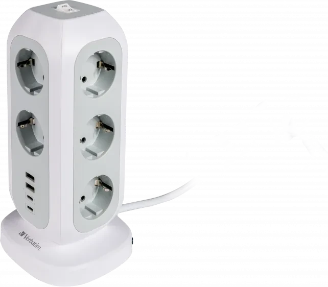 Verbatim EUPT-01 Steckdosenturm, 11-fach, 2x USB-C/2x USB-A, 2m, weiß