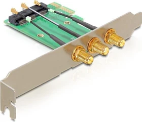 DeLOCK Mini PCIe zu PCIe x1 Adapterkarte mit externen Antennenanschlüssen, PCIe x1 (89294)