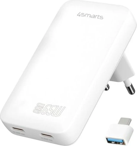 4smarts Netzladegerät FlatPlug Slim Dual 65W GaN 2C weiß