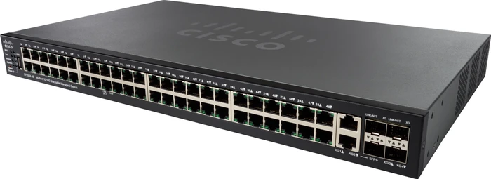Cisco SF550X Rackmount Managed Switch, 48x RJ-45, 2x SFP+, 2x RJ-45/SFP+, 382W UPoE