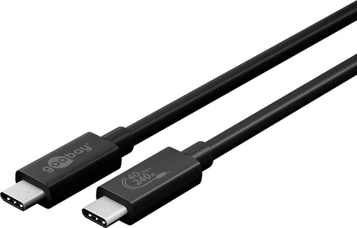 goobay USB-C Kabel, USB4 Gen3x2, 40Gb/s, 8K60Hz, 240W PD EPR, USB-C Stecker auf USB-C Stecker, schwarz, 0.7m