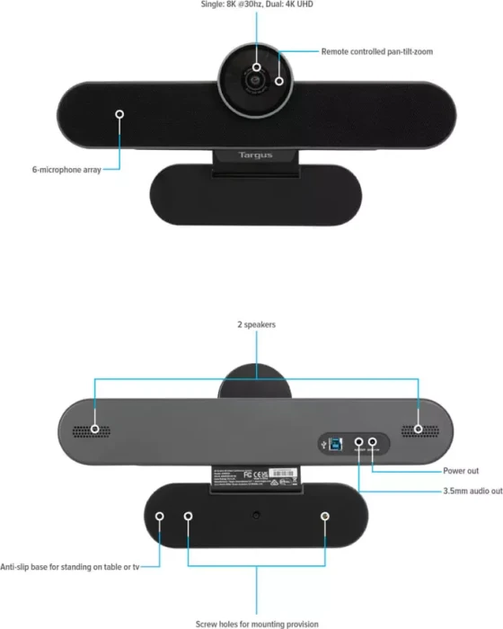 Targus AiO 4K Videokonferenzsystem, inkl. Typ F Netzteil, Videobar, EU