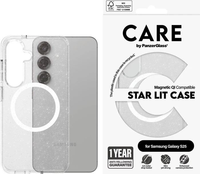 PanzerGlass Care Flagship Case Urban Combat Star Lit Magnetic Qi für Samsung Galaxy S25 transparent/weiß