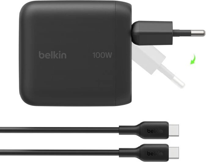 Belkin BoostCharge USB-C-GaN-Ladegerät mit klappbaren Pins 100W + USB-C Kabel schwarz