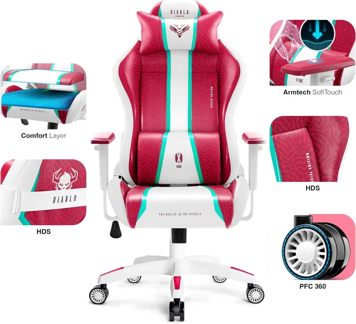 Diablo Chairs X-One 2.0 Normal Gamingstuhl, Candy Rose, rot/weiß