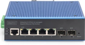 Digitus DN-65 Industrial Railmount Gigabit Managed Switch, 4x RJ-45, 2x SFP, PoE+ (DN-651155)