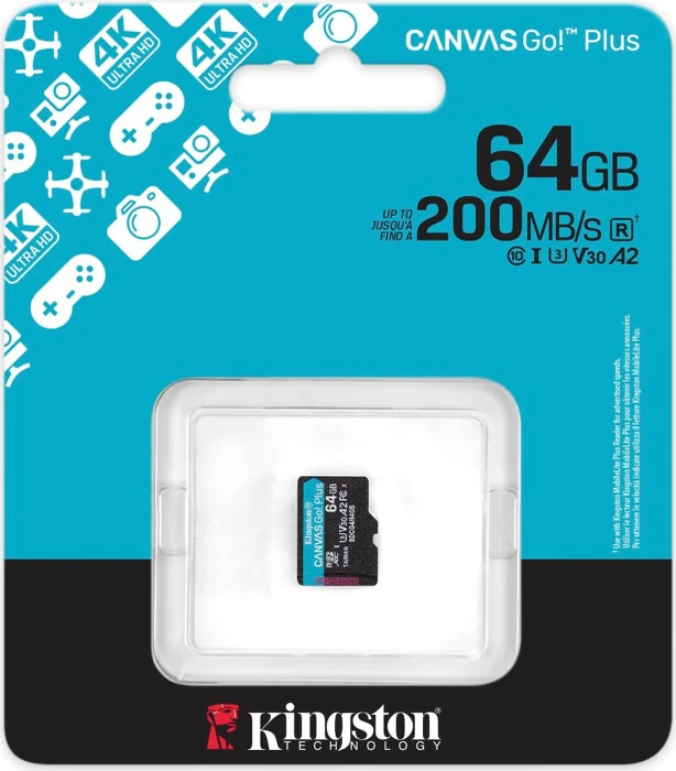 Kingston Canvas Go! Plus Gen4 R200 64GB, UHS-I U3, A2, Class 10