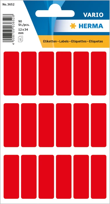 Herma Vielzwecketiketten, 12x34mm, rot, 5 Blatt (90 Etiketten)