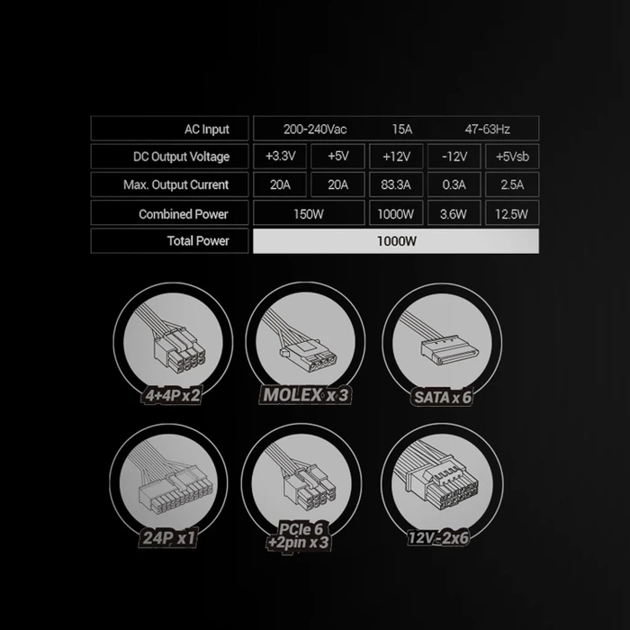 Mars Gaming MPB1000PSI schwarz 1000W, ATX 3.1