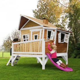 Axi Spielhaus Emma braun/weiß mit Rutsche lila