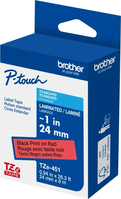 Brother TZe-451 Beschriftungsband, 24mm, schwarz/rot