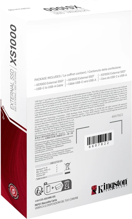 Kingston XS1000 Portable SSD, 1TB, USB-C 3.1