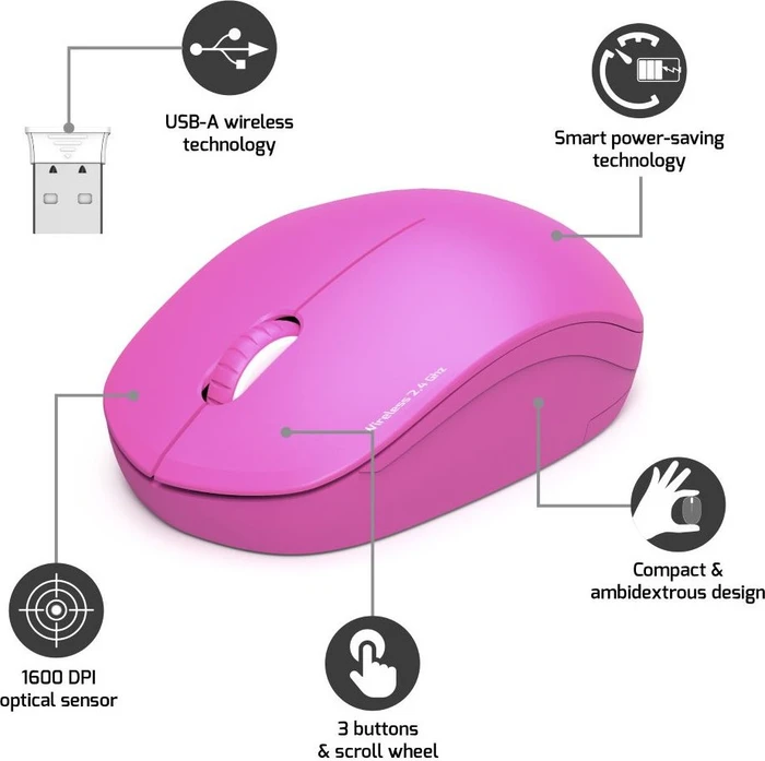 Port Designs Wireless Mouse Collection rosa, USB