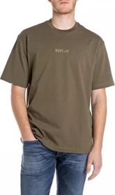 Replay Baumwolle mit Stickerei T-Shirt kurzarm mud green (Herren)