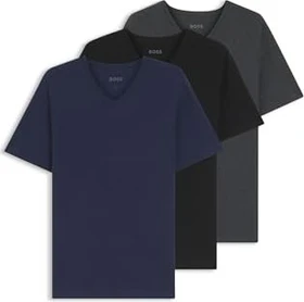 Hugo Boss V-Neck Baumwolle 3er-Pack T-Shirt kurzarm schwarz/grau/blau (Herren)
