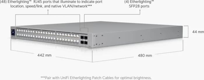 Ubiquiti UniFiSwitch Pro XG 48 PoE Rackmount 10G Managed Switch, 48x RJ-45, 4x SFP28, 1080W PoE++