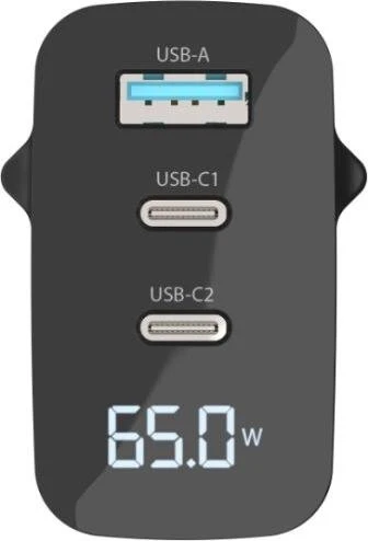 Sitecom 65W GaN Power Delivery Wall Charger with LED Display schwarz