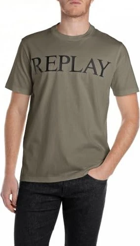 Replay Logo-Fotoprint T-Shirt kurzarm mud green (Herren)