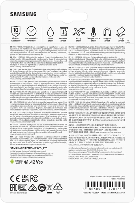 Samsung EVO Plus 2024 R160 256GB Kit, UHS-I U3, A2, Class 10
