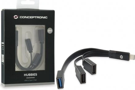 Conceptronic HUBBIES schwarz USB-Hub, 1x USB-A 3.0, 2x USB-A 2.0, USB-C 3.0 [Stecker]