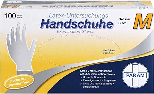 Param Latex puderfrei Einweghandschuhe M, 100 Stück
