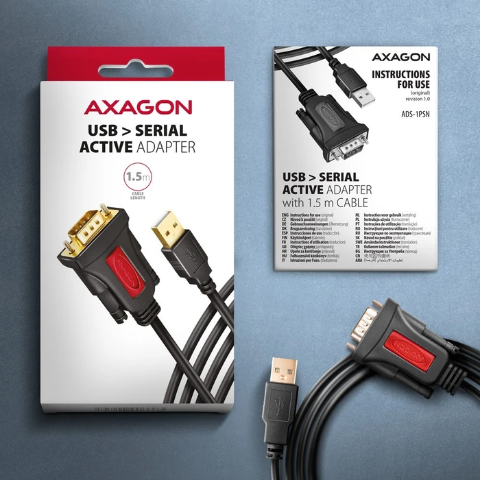 Axagon USB-A 2.0 [Stecker] auf RS-232 (seriell) [DB9 Stecker], Adapterkabel, 1.5m