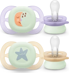 Philips Avent SCF075/17 ultra start Nighttime Beruhigungsschnuller, 0-2M, Silikon, violett/orange, 2 Stück
