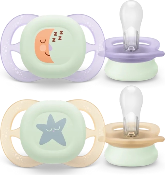 Philips Avent SCF075/17 ultra start Nighttime Beruhigungsschnuller, 0-2M, Silikon, violett/orange, 2 Stück