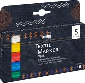 Kreul Textil Marker Opak medium 5 Farben, 5er-Set