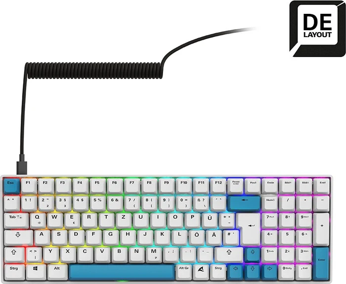 Sharkoon Skiller SGK50 S2 PBT, weiß, LEDs RGB, hot-swap, Gateron G Pro 3.0 YELLOW, USB, DE