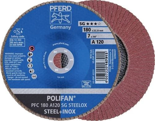Pferd PFC 180 A 120 SG STEELOX POLIFAN Fächerschleifscheibe K120, 180x22.23mm, 10 Stück