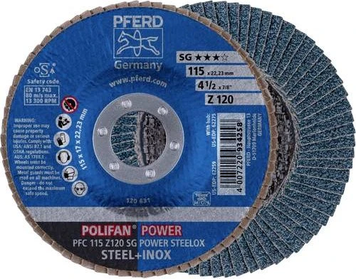Pferd PFC 115 Z 120 SG POWER STEELOX POLIFAN Fächerschleifscheibe K120, 115x22.23mm, 10 Stück