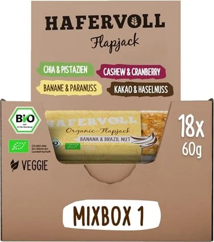 Hafervoll Organic Flapjack Mixed Box 1.08kg (18x 60g)