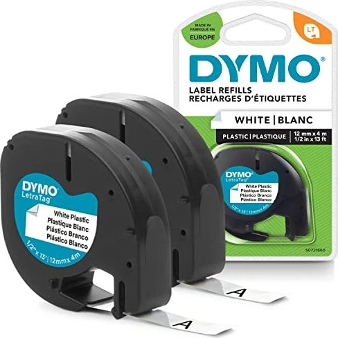 Dymo LetraTag Beschriftungsband, 12mm, schwarz/weiß