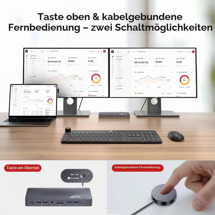 AV Access iDock P10, USB-C KVM Docking Station, 10-in1, for 1 Laptop & 1 Desktop, 4K@60Hz Dual Monitor, 2-fach KVM-Switch