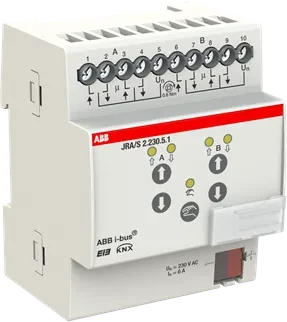ABB JRA/S2.230.5.1 Jalousie-/Rollladenaktor mit Fahrzeitermittlung 2-fach, 230V, 6A, 4TE REG, Schaltaktor
