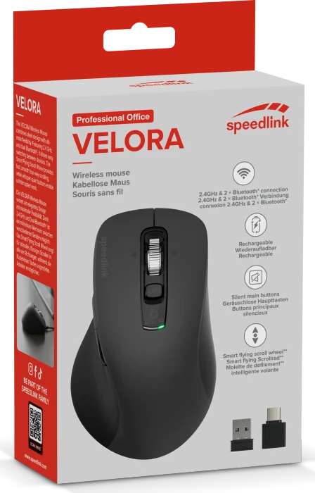 Speedlink Velora Rechargeable Wireless Mouse, schwarz, USB/Bluetooth