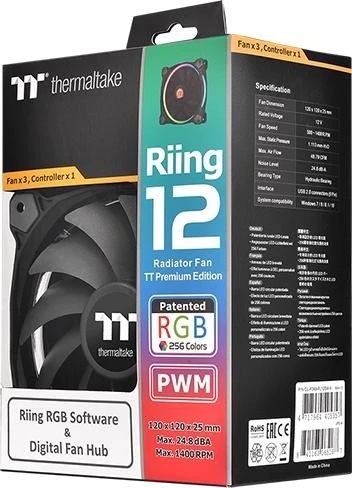 Thermaltake Riing 12 LED RGB TT Premium Edition, LED-Steuerung, Lüftersteuerung, 120mm, 3er-Pack