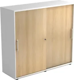 Hammerbacher Schiebetürenschrank 3OH V1753S, Relinggriff, weiß/eiche, Aktenschrank