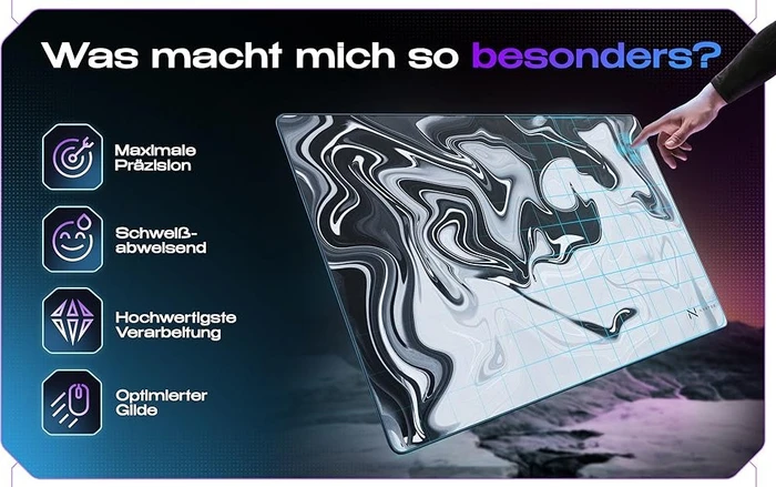 Nyfter Nyfpad XXL Liquid Premium Gaming Mousepad, 900x500mm, Design weiß/schwarz