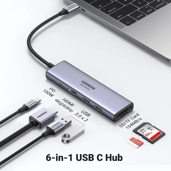 Ugreen 6-in-1 USB-C Hub, USB-C 3.0 [Stecker]