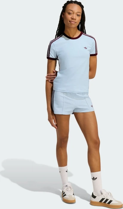 adidas 3-Streifen Slim T-Shirt kurzarm crystal sky/maroon (Damen)