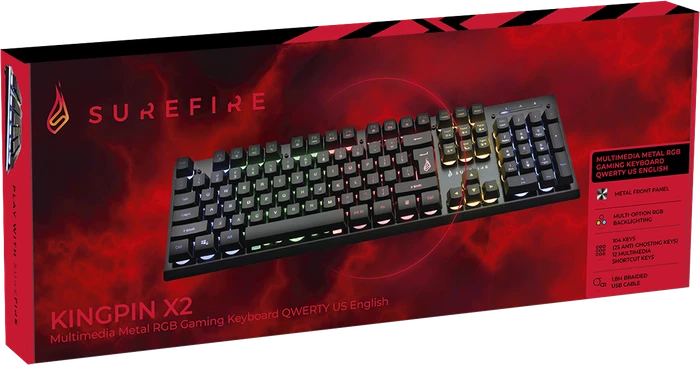 Verbatim SureFire KingPin X2 Gaming Keyboard, LEDs RGB, schwarz, USB, IT