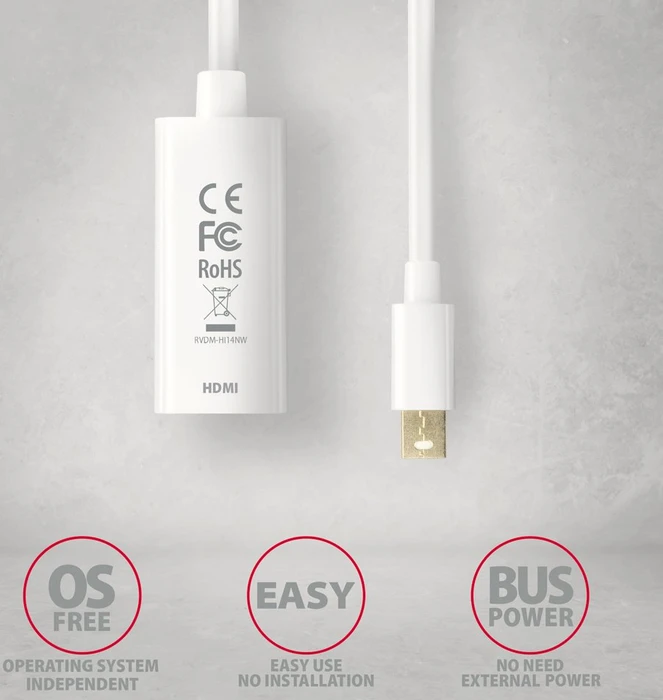 Axagon Mini DisplayPort 1.2/HDMI 1.4b Adapterkabel weiß, 0.15m